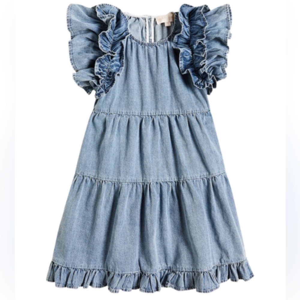 Petite Amalie ruffled denim dress